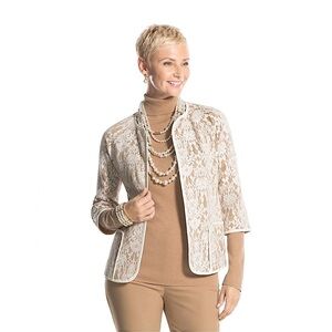 Chico’s Bonded White Lace Henrietta Cardigan Size Medium